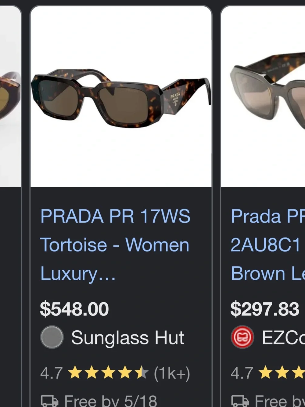 Prada Tortoiseshell Sunglasses Arms with Gold Logo